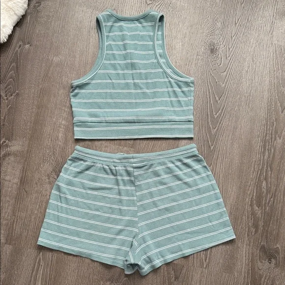 Colsie Teal Striped Pajama Set Medium - Picture 7 of 8